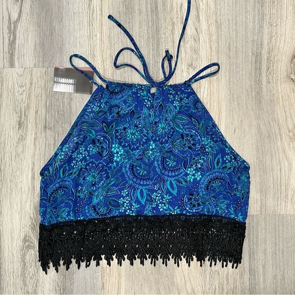 NWT Urban Outfitters Staring at Stars Crop Top Tank Shirt Lace Fringe Size L - Picture 6 of 6